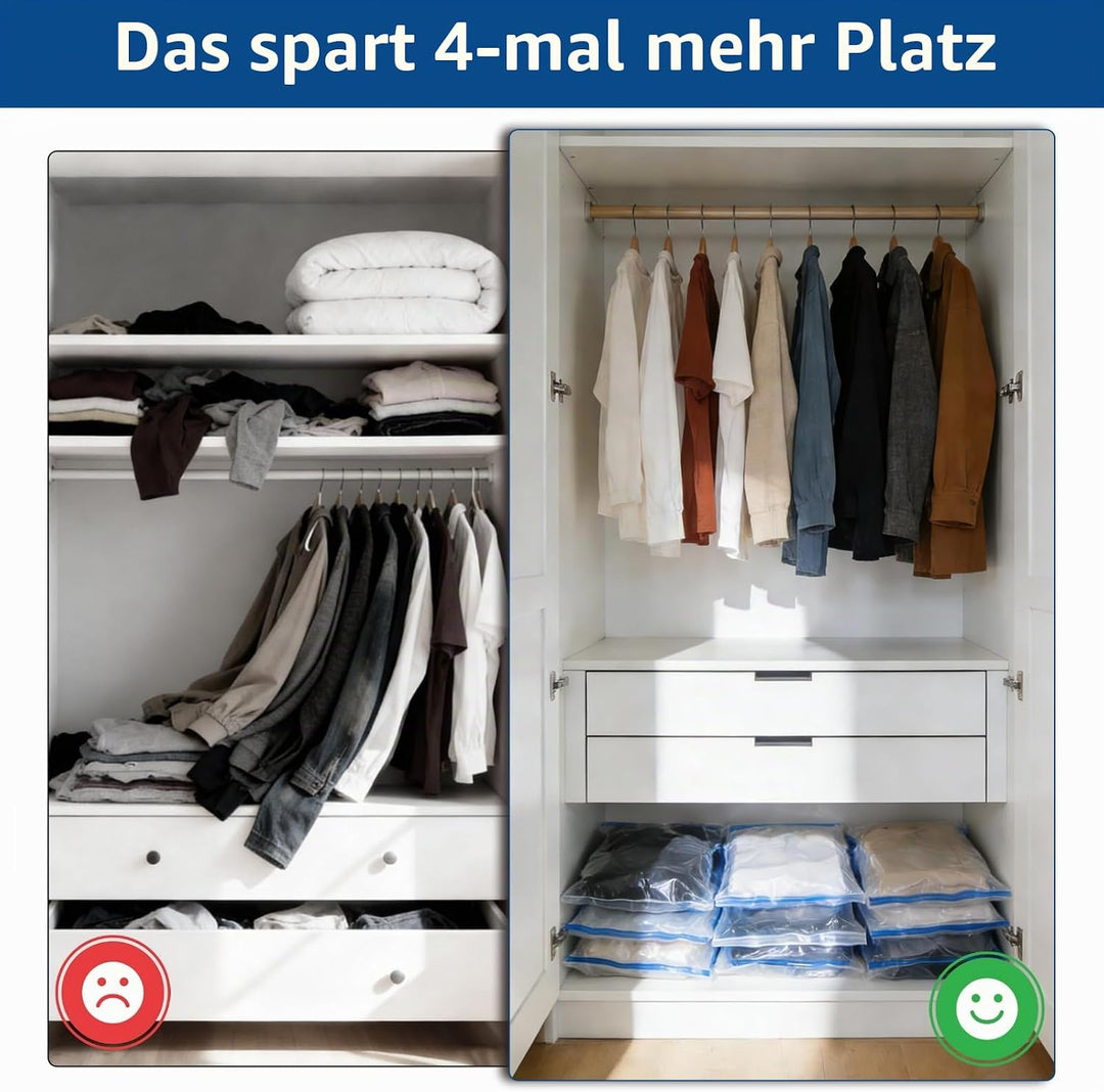 Vakuumbeutel für Kleidung mit Pumpe, 20 Stück Vacuum Bags für Bettdecken,Kleidung,Reise,Kissen, Clot