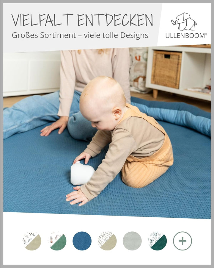 ULLENBOOM ® Baby Krabbeldecke 120x120 cm gepolstert in Blau (Made in EU) - Krabbeldecke für Baby mit