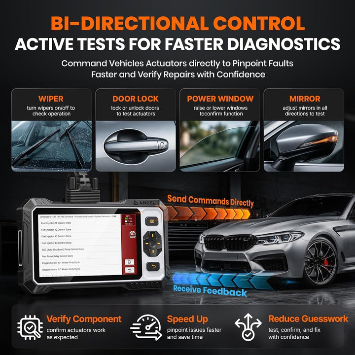 ANCEL FX6100 Bidirektionaler OBD2 Diagnosegerät, Auto Diagnosegerät mit Allen System &amp; 15+ Resets, D