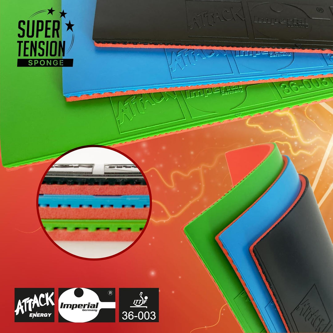 Imperial Attack Energy | China Tischtennis Belag | Noppen innen | Offensiv | ITTF Zulassung Schwarz