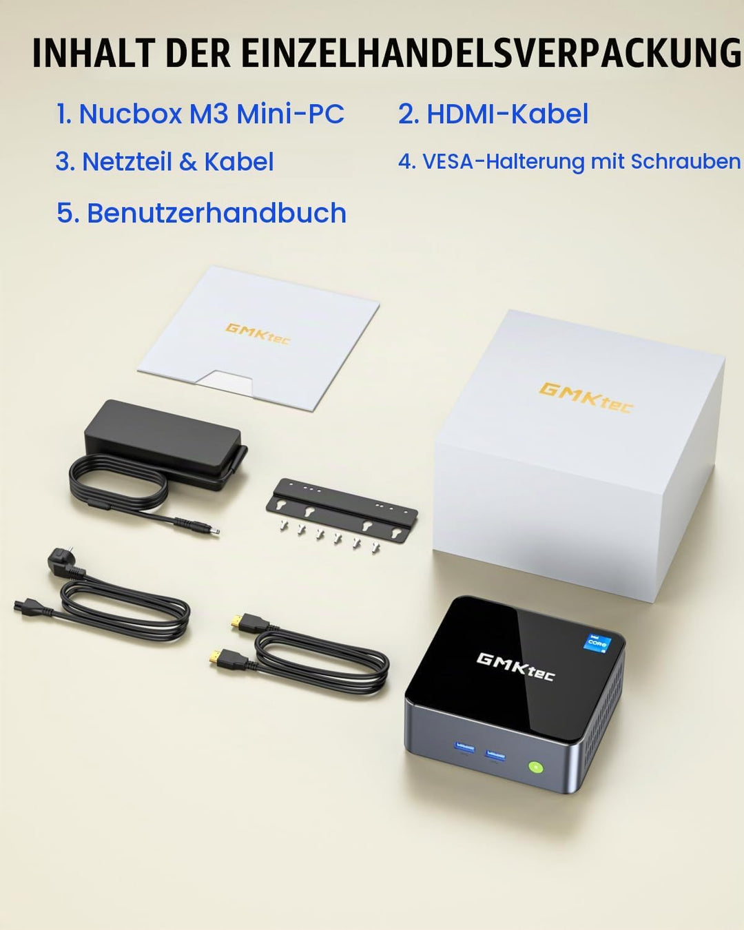 GMKtec Mini-PC Intel i5-12450H (Turbo 4,4 GHz) 16 GB (8x2) DDR4 3200 MHz 1 TB M.2 PCIe3.0 NVMe SSD M