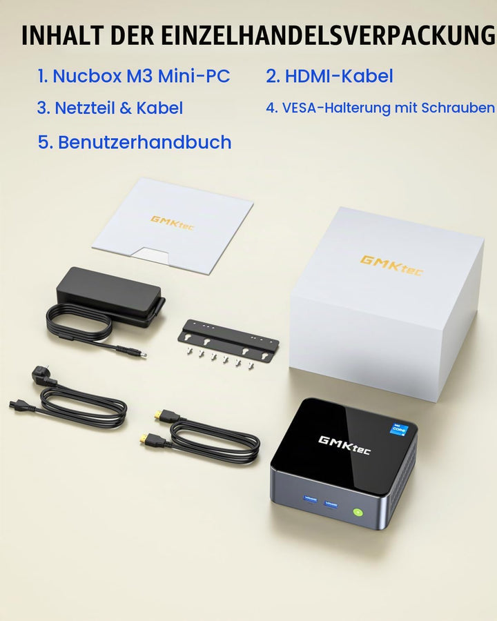 GMKtec Mini-PC Intel i5-12450H (Turbo 4,4 GHz) 16 GB (8x2) DDR4 3200 MHz 1 TB M.2 PCIe3.0 NVMe SSD M