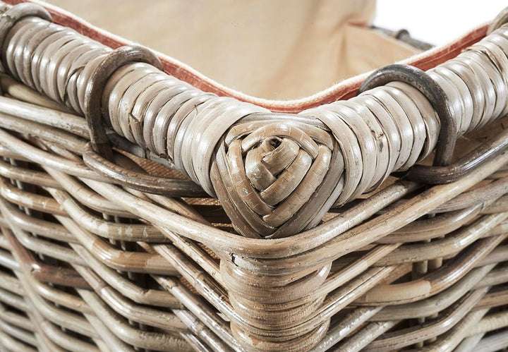 Kobolo Kaminholzkorb Holztrage Holzkorb für Kaminholz Rattan grau mit abnehmbarem Leinenstoff 50x46x