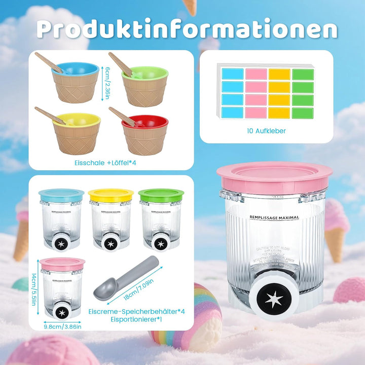 Eismaschine Eiskaltes Set mit 4 Behältern, 4 Eistassen & 1 Schaufel | Ninja Creami BehäLter Creami S