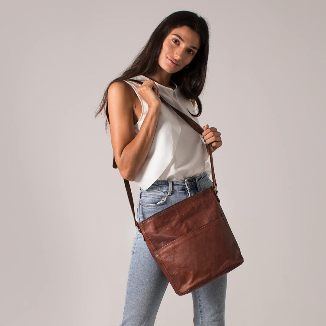 Leabags Leder Handtasche Damen I Premium Echtleder Umhängetasche I Damen Schultertasche I Damentasch