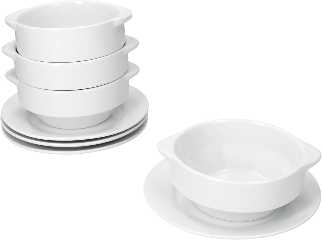 MamboCat STABIL 4er Set Suppentasse mit Untertasse I 350 ml I 4 Personen I Porzellan weiss I Suppens