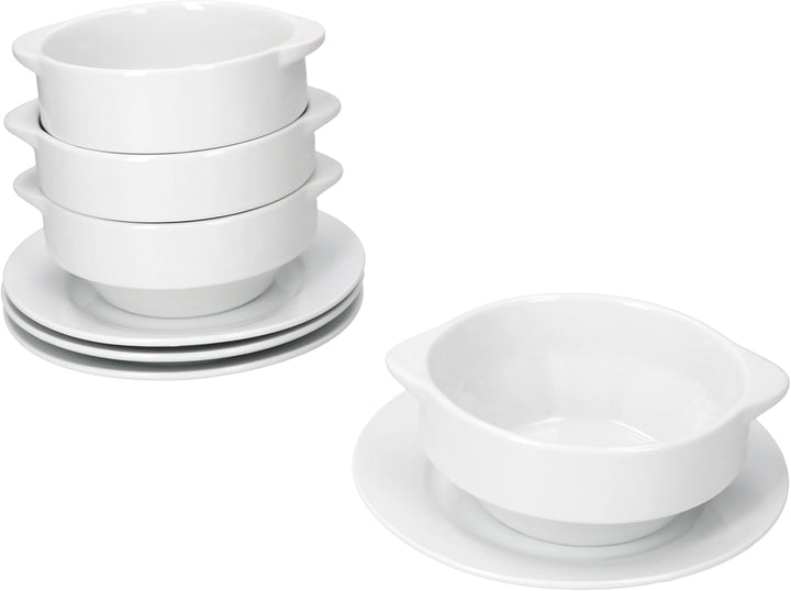 MamboCat STABIL 4er Set Suppentasse mit Untertasse I 350 ml I 4 Personen I Porzellan weiss I Suppens