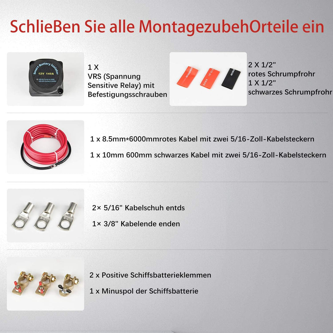 APIELE Doppelbatterie-Isolator-Kit 12 V 140 Ampere Spannungsempfindliches Relais VSR Automatisches L
