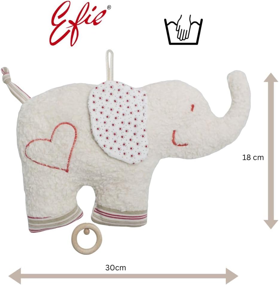Efie Bio-Spieluhr Elefant – handgefertigt in Deutschland – 100% Baumwolle (kbA), Füllung Schurwolle