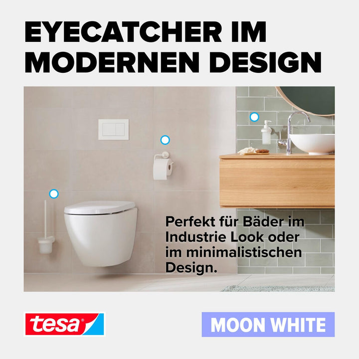 tesa MOON WHITE Duschablage zur Wandmontage ohne Bohren, weiss matt - einstöckig und extra tief - fü