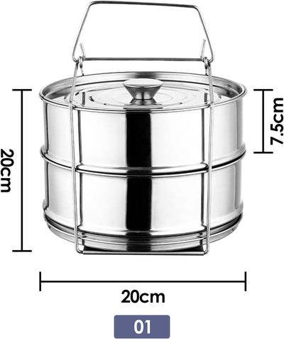 Stapelbarer Dämpfeinsatz, 304 Edelstahl Dampftopf, 2 stufiges stapelbares Dämpfgeschirr mit Deckel,