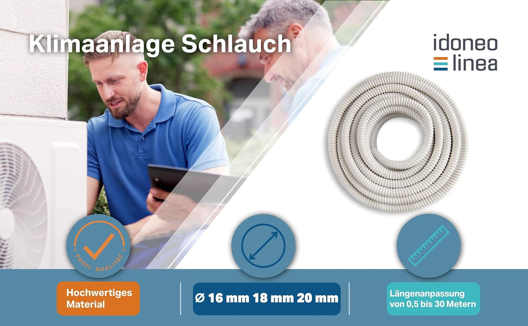 Idoneo Linea Kondensatschlauch 1-30m Ø 16mm Ø 18mm Ø 20mm Klimaschlauch Zuschneidbar Glatte Flexibel