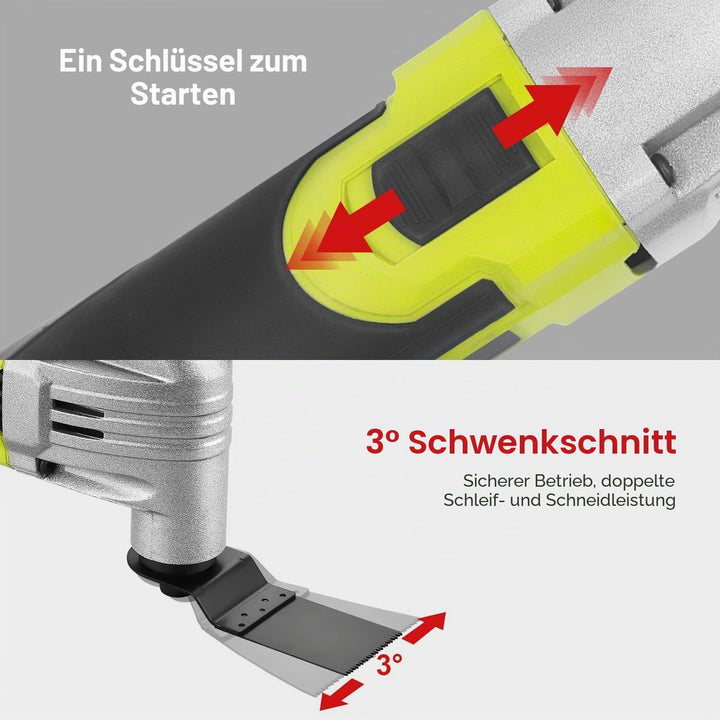 Oszillierendes Multifunktionswerkzeug, DEWINNER 300 W, 0–23000 OPM, mit Zubehör-Set mit Sägeblatt, S