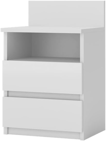 VBChome Nachttisch 40 x 32 x 59 cm Weiss Nachttisch mit 2 Schubladen und 1 Fächer für das Schlafzimm