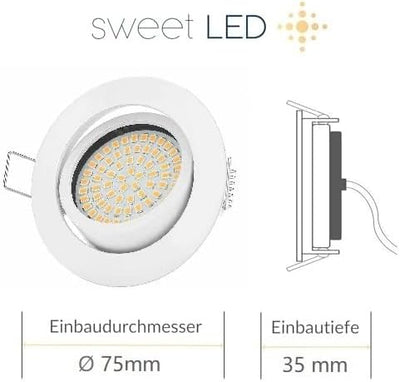 Sweet Led,6er Einbaustrahler flach, stufenlos dimmbar, Deckenspots aus Metall-schwenkbar, Einbautief