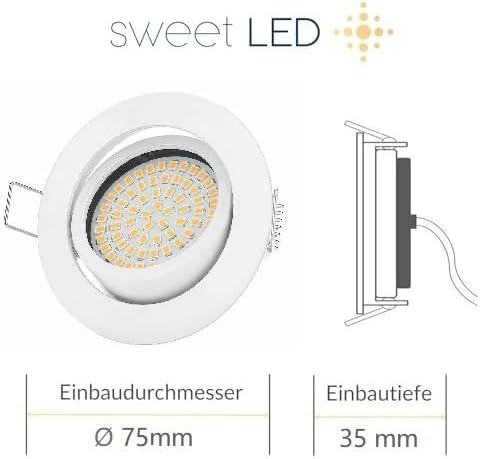 Sweet Led,6er Einbaustrahler flach, stufenlos dimmbar, Deckenspots aus Metall-schwenkbar, Einbautief