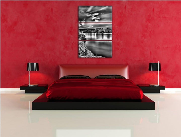 Pixxprint Lila Seelandschaft als Leinwandbild/Grösse: 3 Teilig (120x80) cm/Wandbild/Kunstdruck/ferti