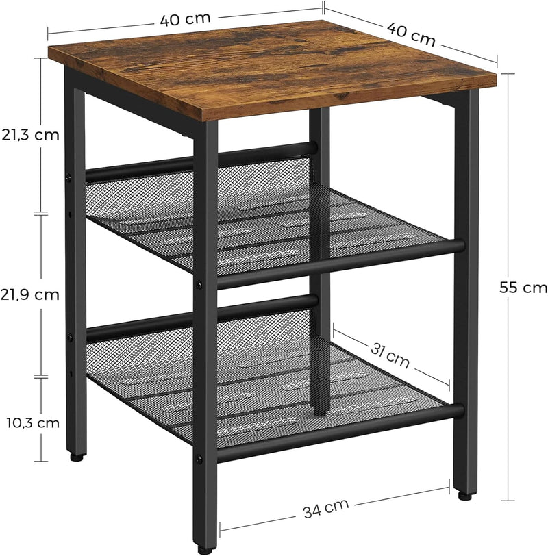 VASAGLE Beistelltisch, Nachttisch mit 2 verstellbaren Gitterablagen, Couchtisch im Industrie-Design,