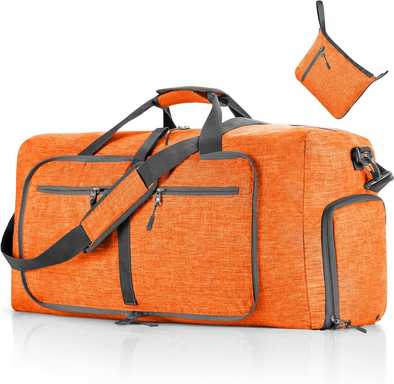 Vomgomfom 65L Reisetasche mit Schuhfach, Grosse Falttasche für Camping, Reisen, Fitness, Orange J Or