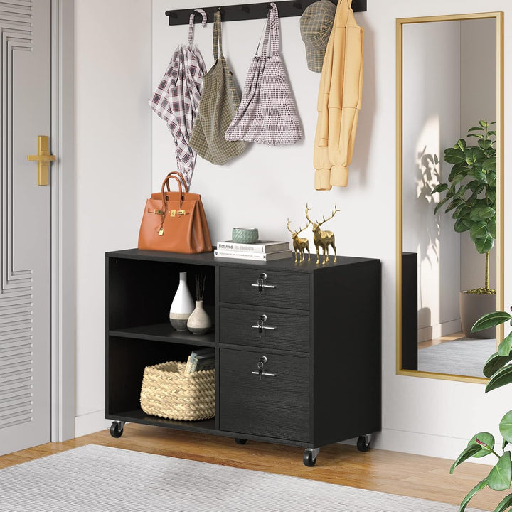 YITAHOME 3 Schubladen Mobile Aktenschrank für A4, Briefgrösse Dokumente, Holz Seitenschrank für Home