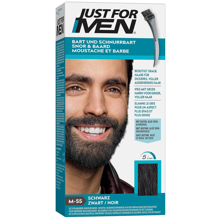 3x JUST FOR MEN Brush-In-Gel für Bart und Schnurrbart, Schwarz (je 28,4g)
