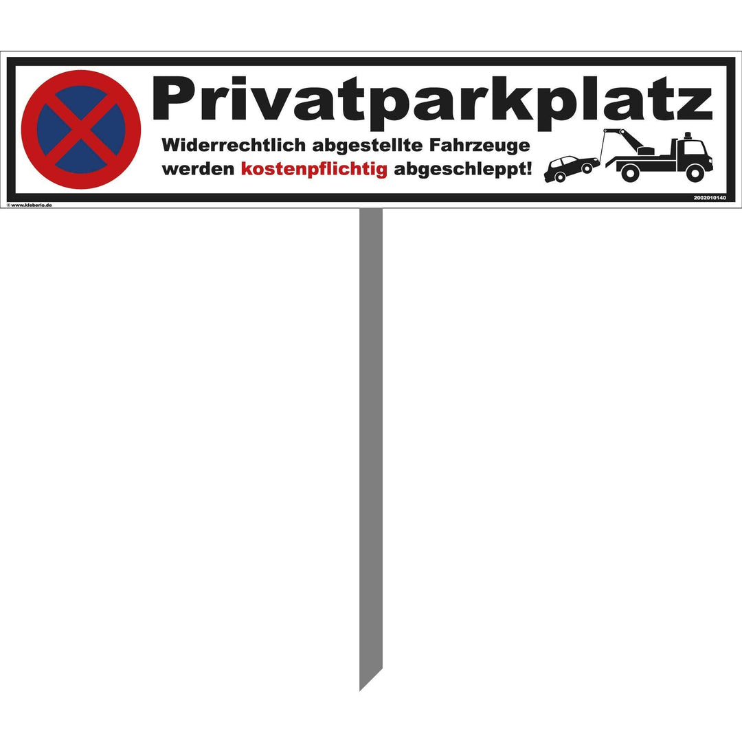 Parkplatz Schild - Privatparkplatz - 52 x 11 cm mit Pfosten 75cm Parken verboten, Verbotsschilder, P