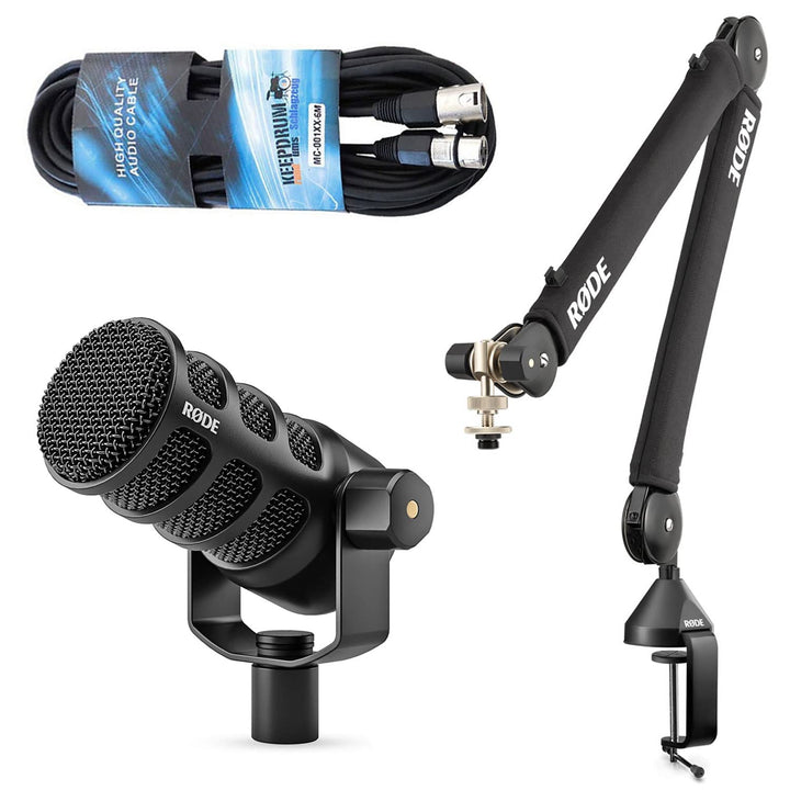 Rode Podmic USB XLR Mikrofon + PSA-1+ Plus Gelenkarm-Stativ + keepdrum XLR-Kabel Podmic USB + PSA1+
