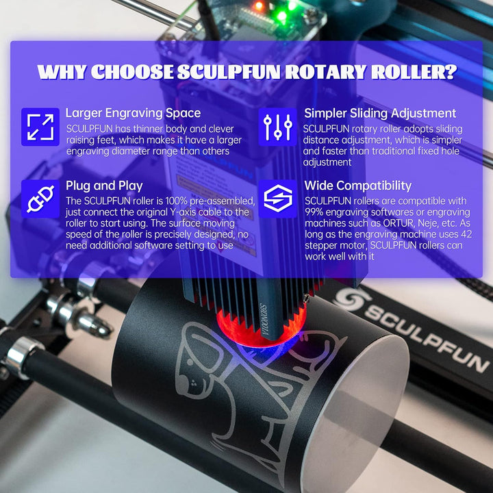 SCULPFUN Laser-Rotationswalze, Lasergravierer Y-Achsen-Rotationswalze mit 360°-Rotation zum Lasergra