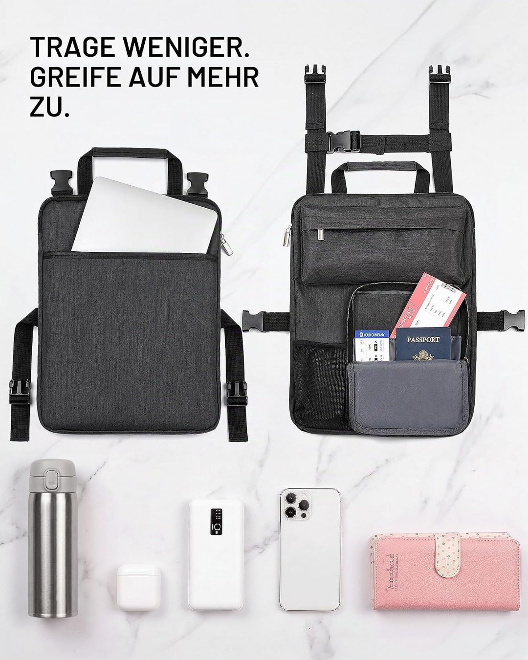 BS-VOG Über-Koffer-Organizer für Handgepäcktasche mit Getränkehalter | Packing Cubes für Koffer, ver