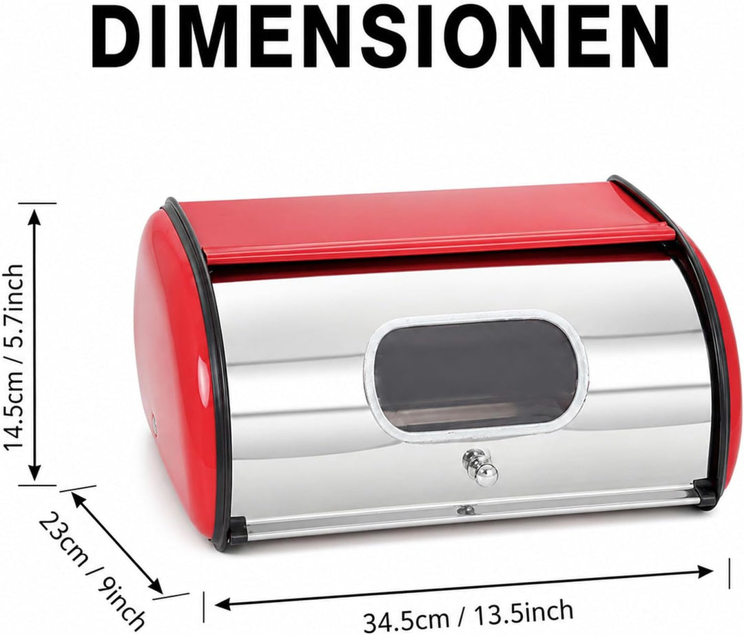 Brotkasten Metall Brotbox mit Sichtfenster Brot Aufbewahrungsbox 35.5x23x14.5 cm Rollbrotkasten Brot