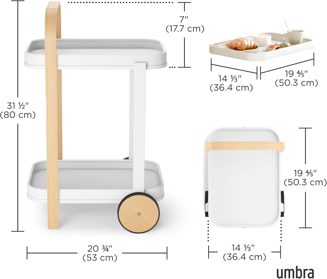 Umbra Bellwood Barwagen, Servierwagen und Beistelltisch mit 2 Etagen und herausnehmbaren Metall Tabl