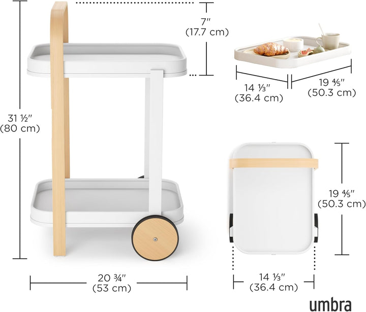 Umbra Bellwood Barwagen, Servierwagen und Beistelltisch mit 2 Etagen und herausnehmbaren Metall Tabl