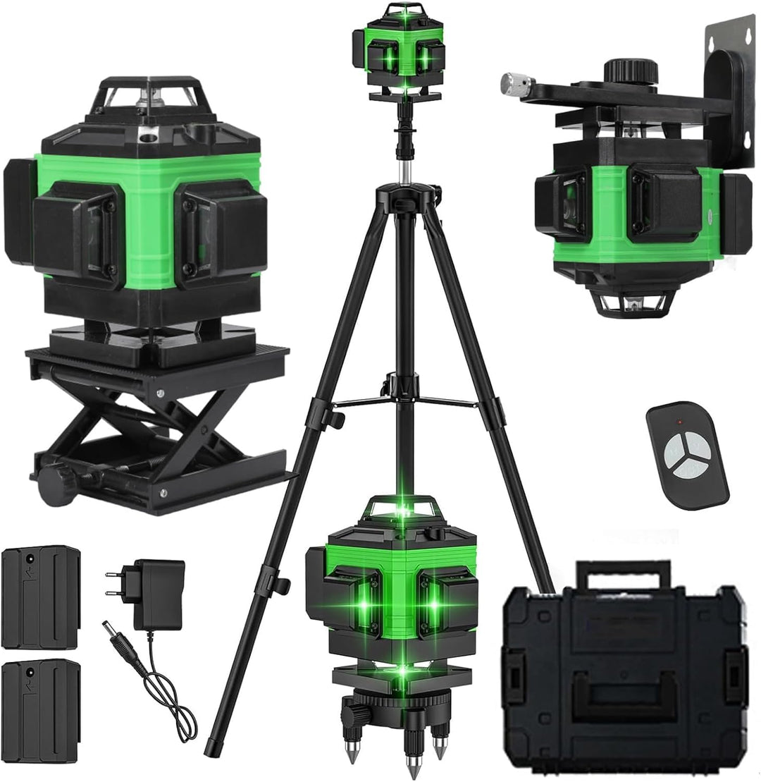 Kreuzlinienlaser mit Stativ, Grüner Laserstrahl 4 x 360°, Laser Level 4D 16Linien,Kreuzlinienlaser m