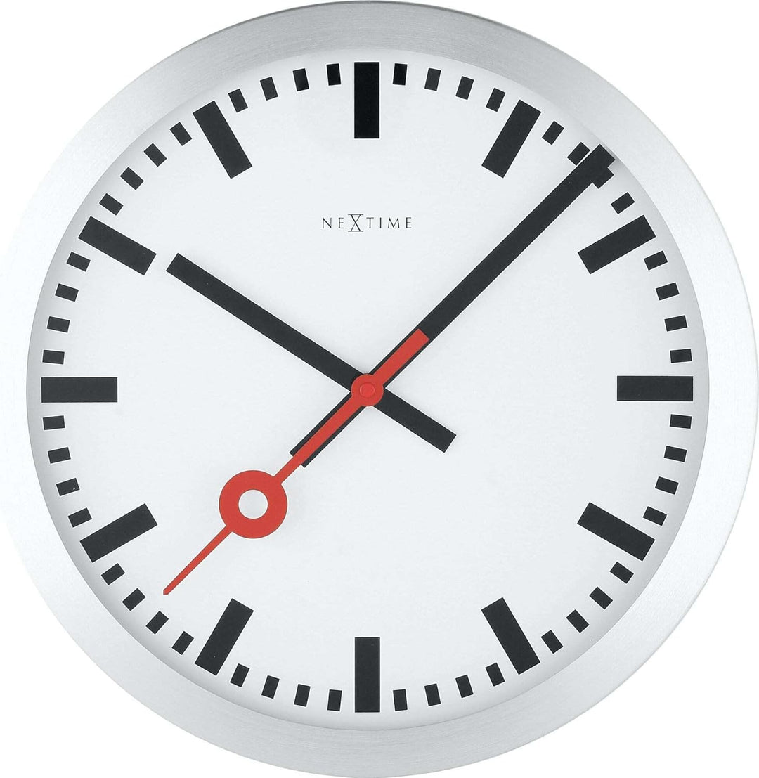 NeXtime 3999ST Wanduhr Bahnhofsuhr STATION, lautlos, rund, ø 35 cm, 34.8 x 4.5 cm 34.8 x 4.5 cm Silb