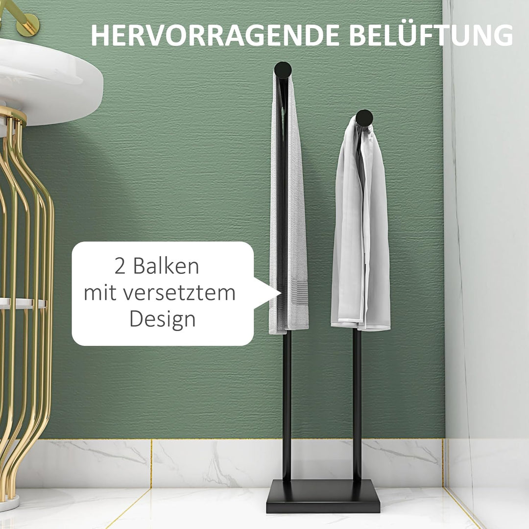 HOMCOM Handtuchhalter Stehend Handtuchständer mit 2 Stangen, Badetuchhalter aus Metall für Badezimme