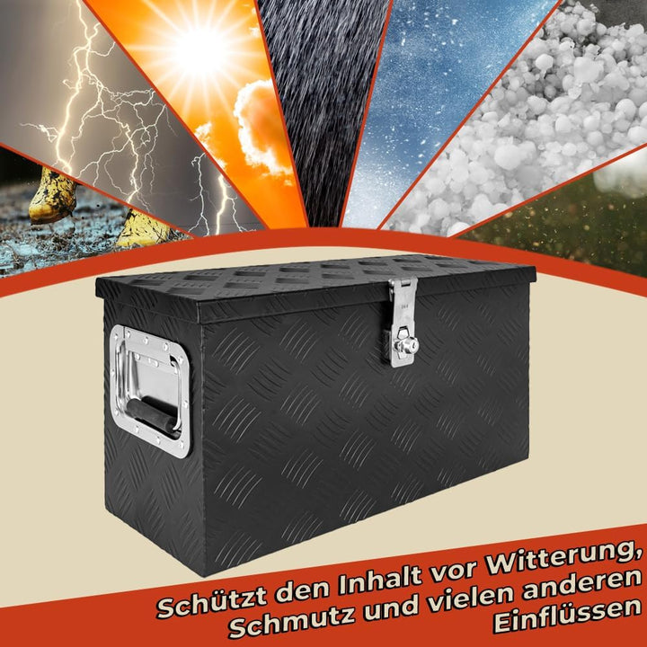 Trucky Truckbox aus Aluminium, in Schwarz, Abschliessbar, Robustes Riffelblech, Für Werkstatt, Auto,