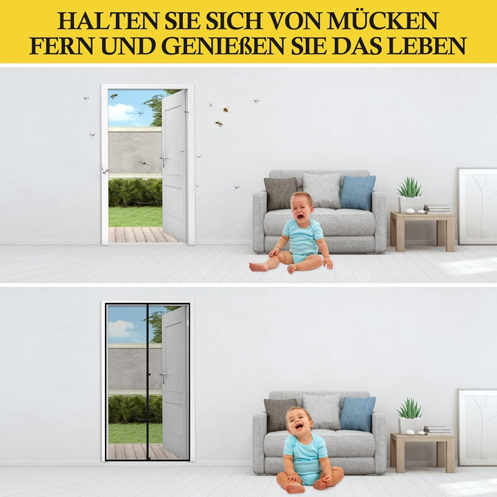fowong Fliegengitter Tür Magent 80x200 cm, 10x Reissfeste Nanogitter 80x200 cm Schwarz-mittig, 80x20