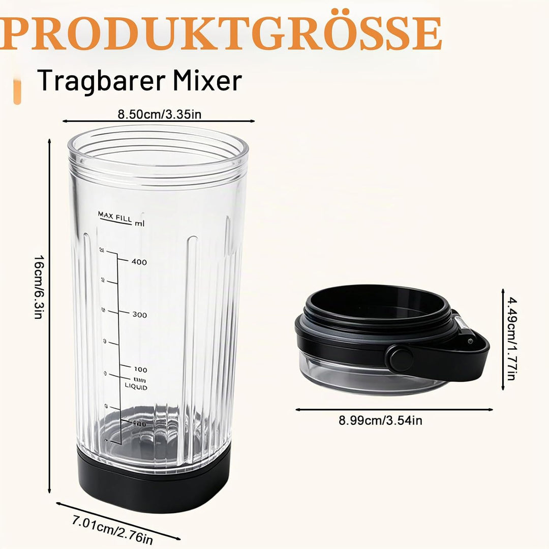 Mixgefäss kompatibel mit Ninja Blast Tragbarer Mixer, 530ml Mixbecher mit Auslaufsicherer Deckel, Mi