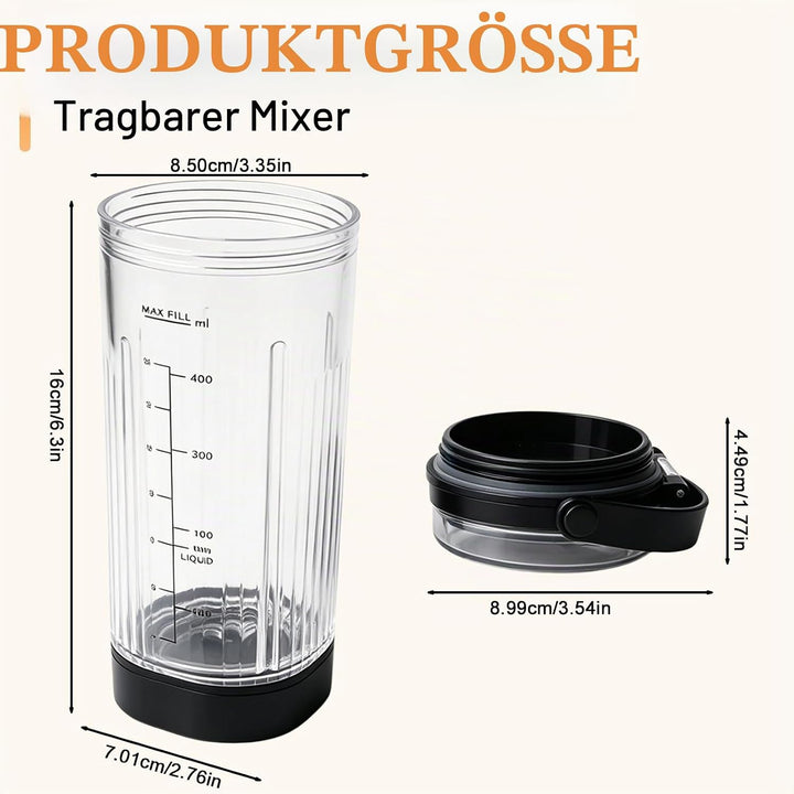 Mixgefäss kompatibel mit Ninja Blast Tragbarer Mixer, 530ml Mixbecher mit Auslaufsicherer Deckel, Mi
