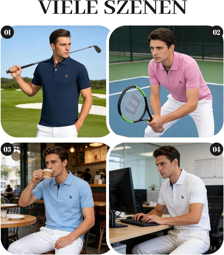 JACKETOWN Polo Shirts Herren Kurzarm Tshirt Schnelltrocknend Casual Shirt Outdoor Atmungsaktives Pol