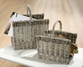 Gilde 2er Set Holz-/Zeitungskorb Rattan
