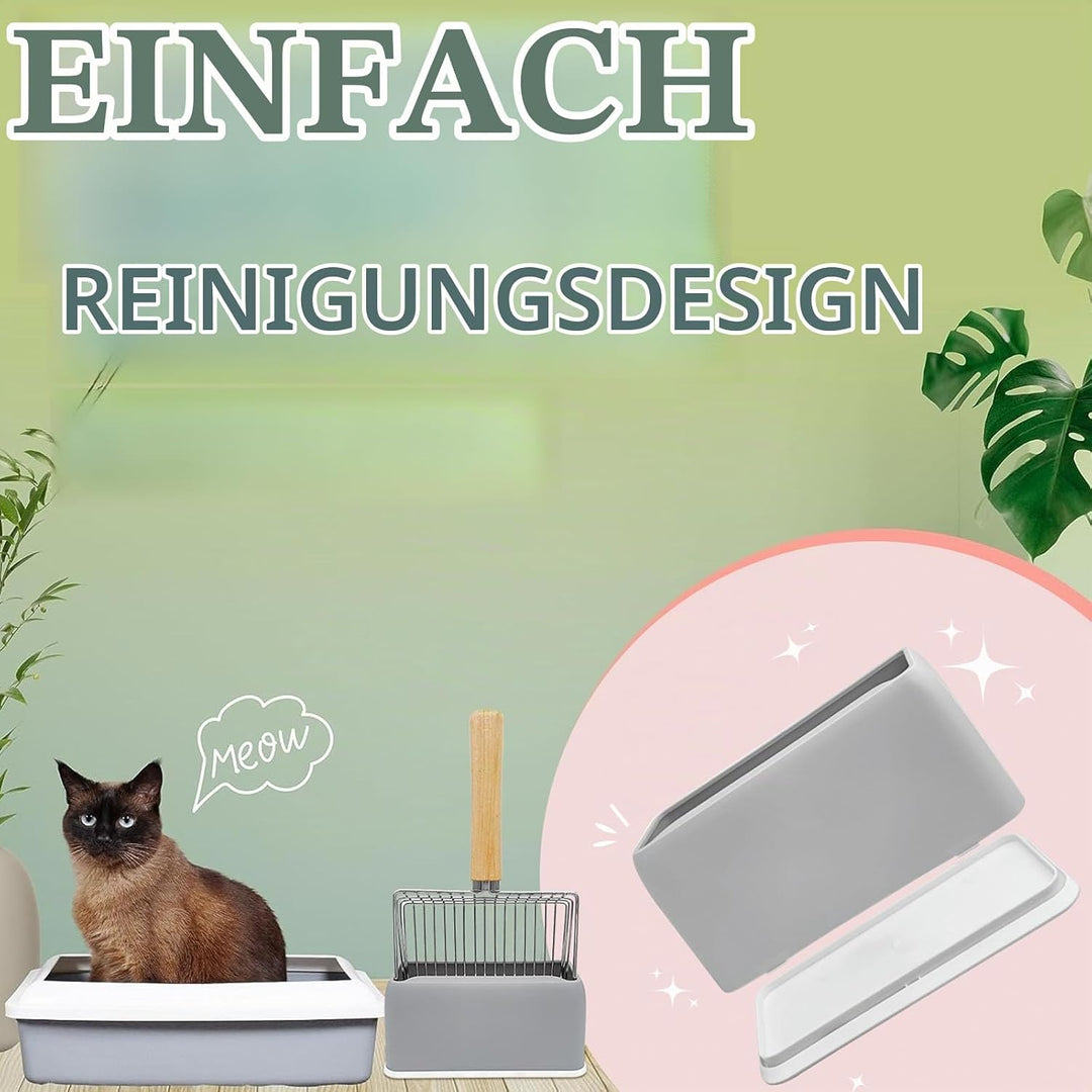 Wubushan Katzenstreuschaufel mit behälter, Katzenklo Schaufel Metall mit Halterung, Katzenstreu Scha