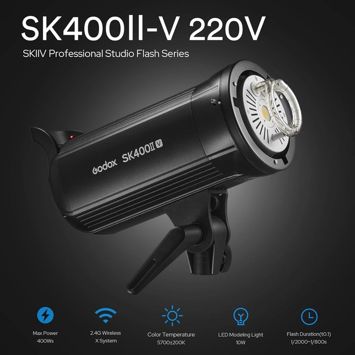 Godox SK400II-V SK400IIV 400W Studio Strobe, 2.4G X-System, 0.1-1.5S Recycle Time, GN65 5700K Monoli