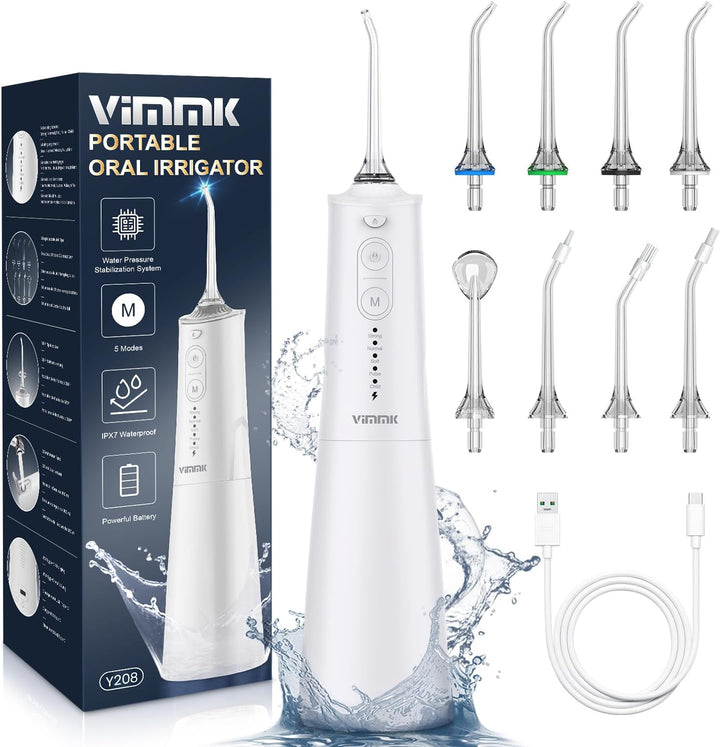 Munddusche, Vimmk Professional Waterflosser Zahnmunddusche IPX7 Wasserdicht 300ML Wassertank USB-C W