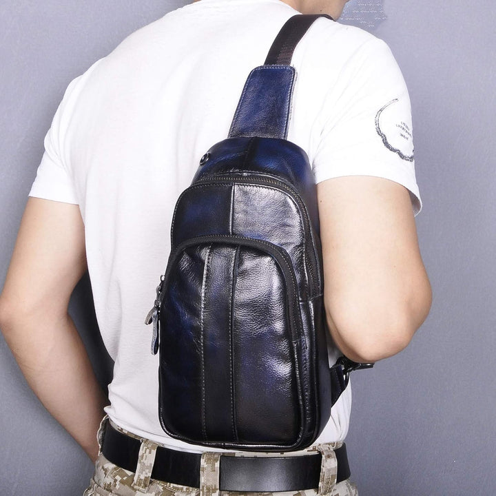 Le'aokuu Herren Echtes Leder Brusttasche Crossbody Bag Sling Bag Schultertasche Gurteltasche Umhänge
