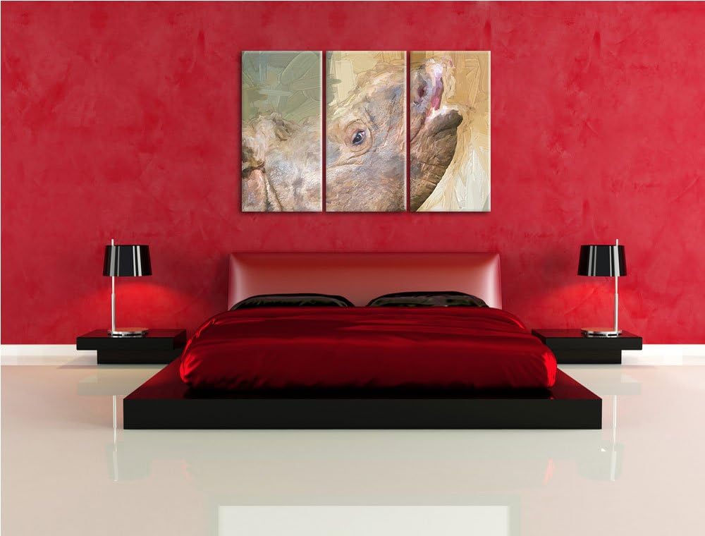 kleines Nashorn Spezial 3-Teiler Leinwandbild 120x80 Bild auf Leinwand, XXL riesige Bilder fertig ge