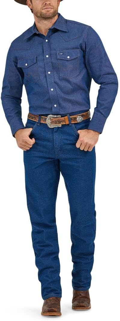 Wrangler Men's Authentic Cowboy Cut Work Western Long-Sleeve Firm Finish Shirt S Indigo, S Indigo