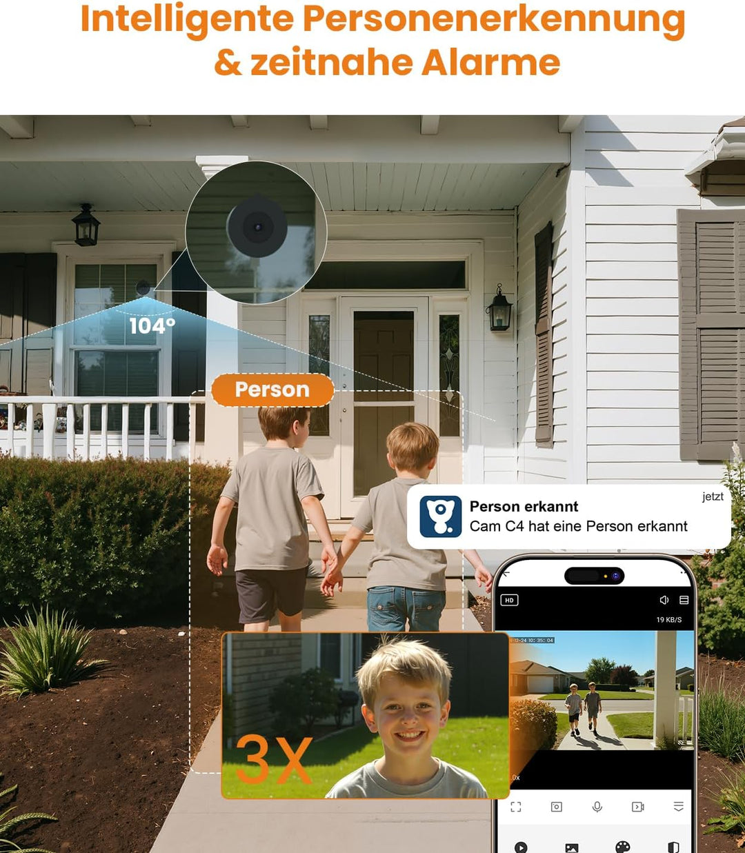 3MP 2K Fensterkamera Innen - 2,4 GHz & 5 GHz WLAN Überwachungskamera mit KI-Farbnachtsicht, Cloud/SD