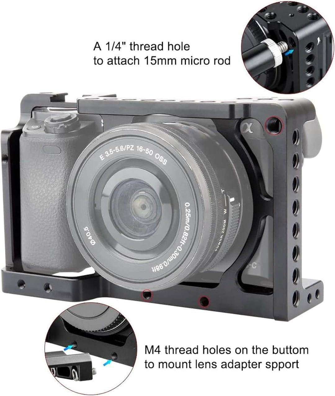 NICEYRIG Aluminium Kamera Käfig für Sony A6100 A6400 A6300 A6000 NEX7 mit 1/4” Gewinde und Cold Shoe