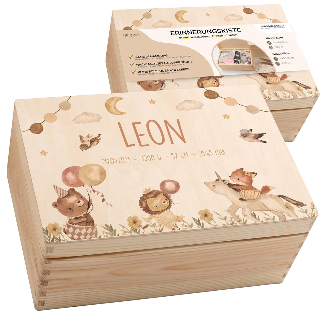 KIDSMOOD - Erinnerungsbox Baby, personalisierte Holzkiste mit Deckel, Ideal zur Aufbewahrung von Eri